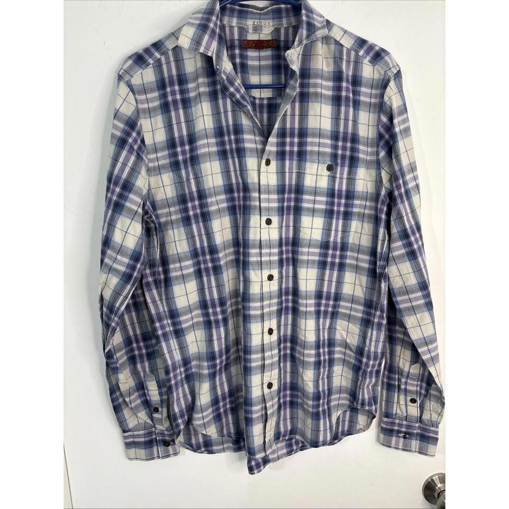 7 For‎ All Mankind Mens Shirt Button Up Long Sleeve Logo Cotton Plaid Sz Small
